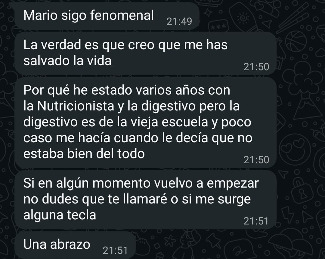 Testimonio paciente vía WhatsApp